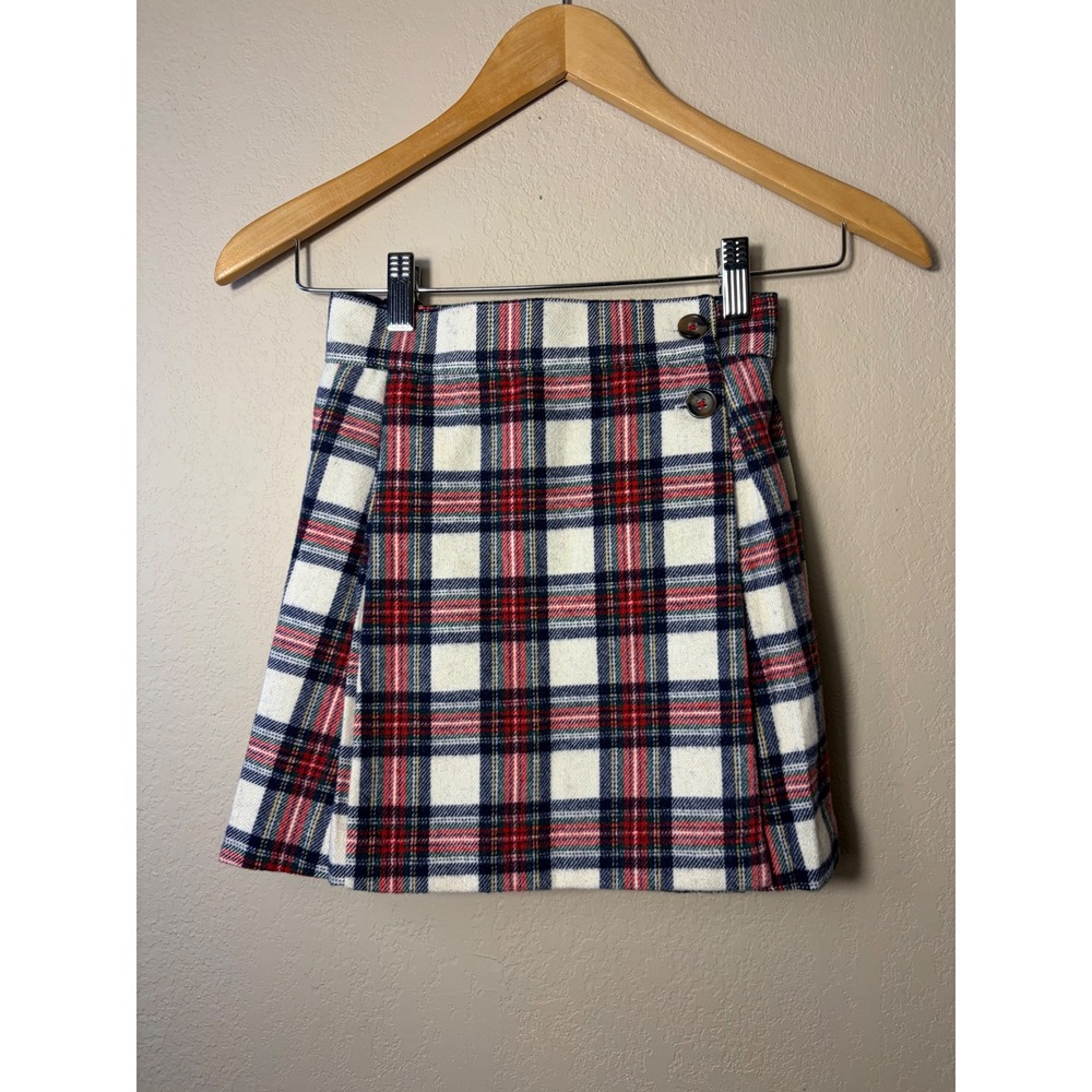 Mini Boden Girls Red White Blue Plaid Wool Blend Pleated Kilt Skirt Size 7-8Y